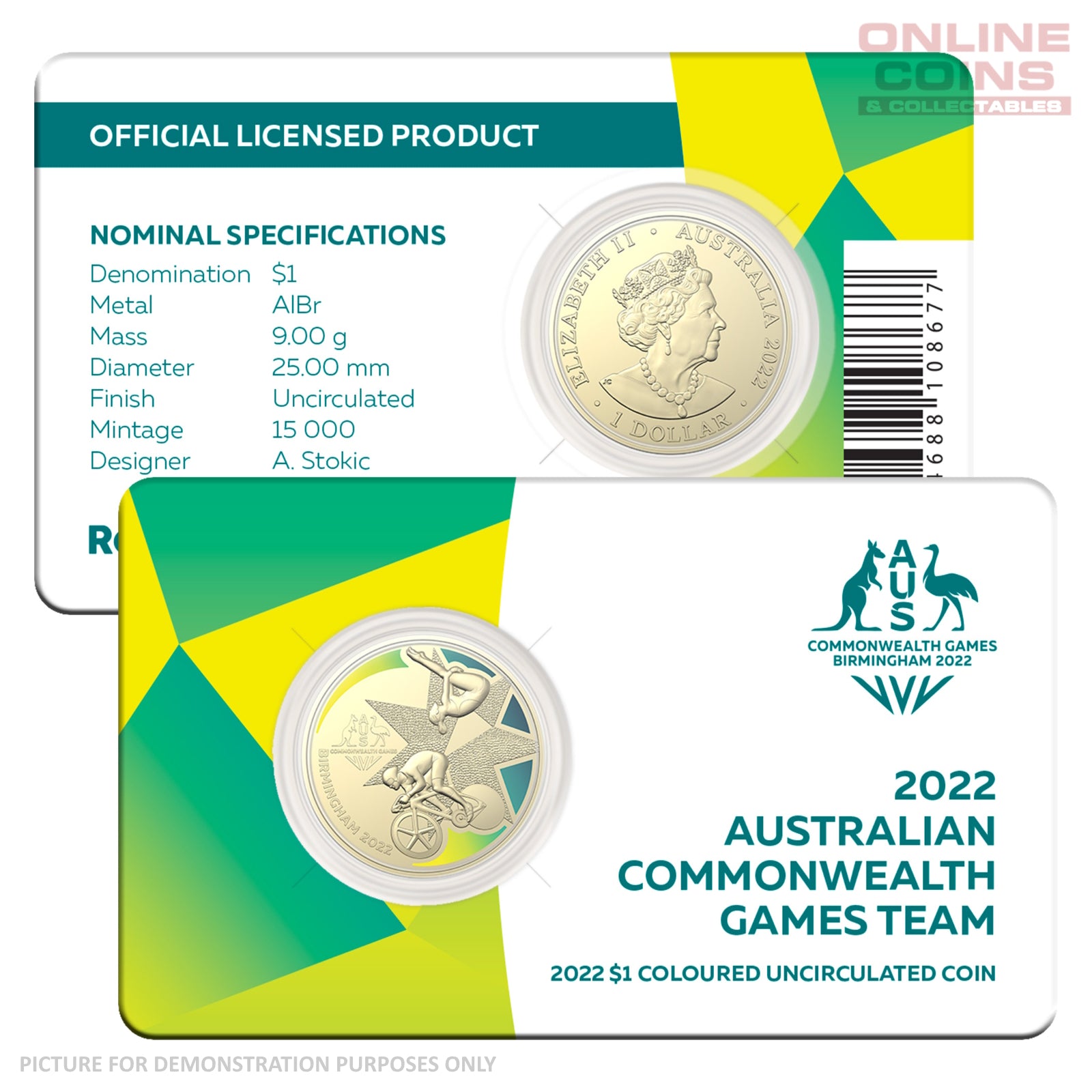 2022 $1 AlBr Coloured Uncirculated Carded Coin - Commonwealth Games